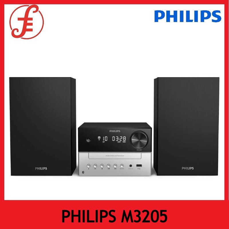 Philips M3205/12 Micro Music System with Bluetooth (Hifi System, FM Radio, USB, CD, MP3-CD, USB Port for Charging, 18 W, Bass-Reflex Loudspeakers, Digital Sound Control) (3205 M3205)