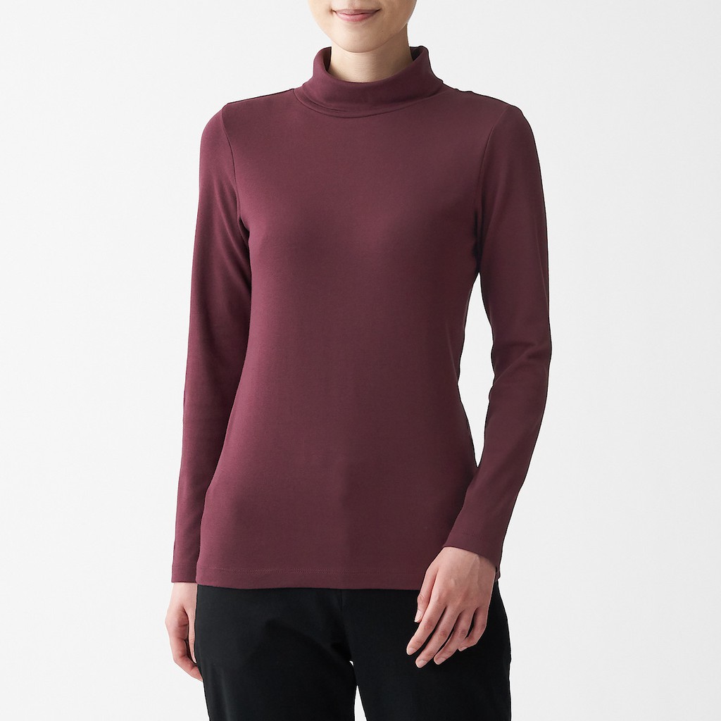 MUJI Stretch Rib Knit Turtle Neck Long Sleeve T-Shirt