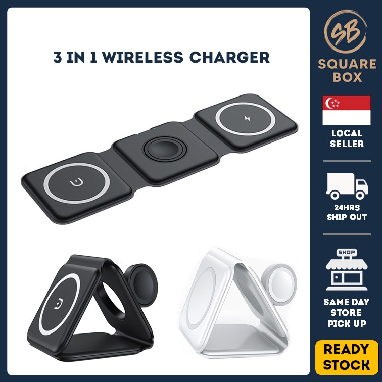 15W Wireless Charger 3 in 1 Stand Foldable iPhone 13 14 Pro/Airpod Pro 3/iWatch 7 8 Portable Fast Chargers
