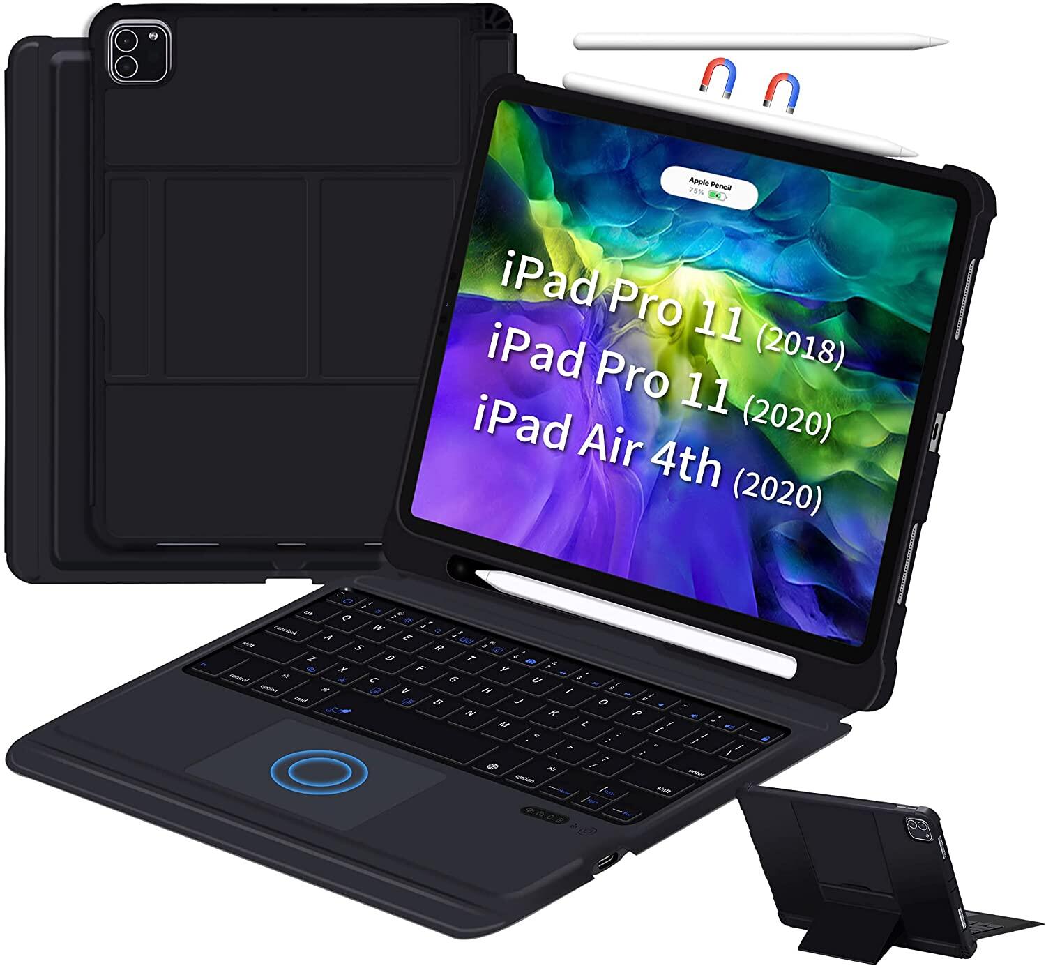 Detachable Wireless Keyboard Case for iPad Pro 11 12.9 2022 2021 iPad Air 5th 4th Gen Case with Keyboard for iPad Pro 11 Inch (3rd Generation, 2nd/1st Gen) with Pencil Holder Support Apple Pencil Char