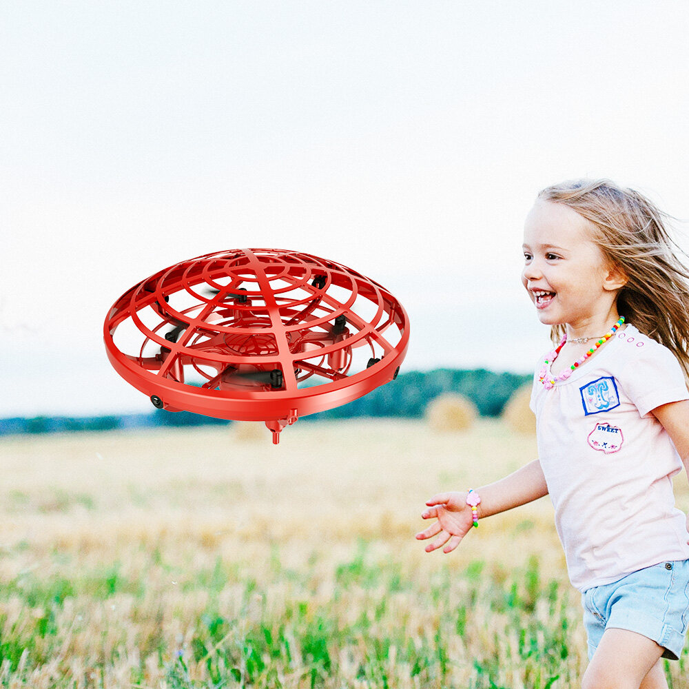 DEERC Mini 360°Rotating Smart Auto Sensing Hovering UFO Flying Toy Drones for Kids Gifts Hand Gesture Control Four-Axis Hand-Controlled Induction Levitation Aircraft LED Light Flying Ball Toy for Boys